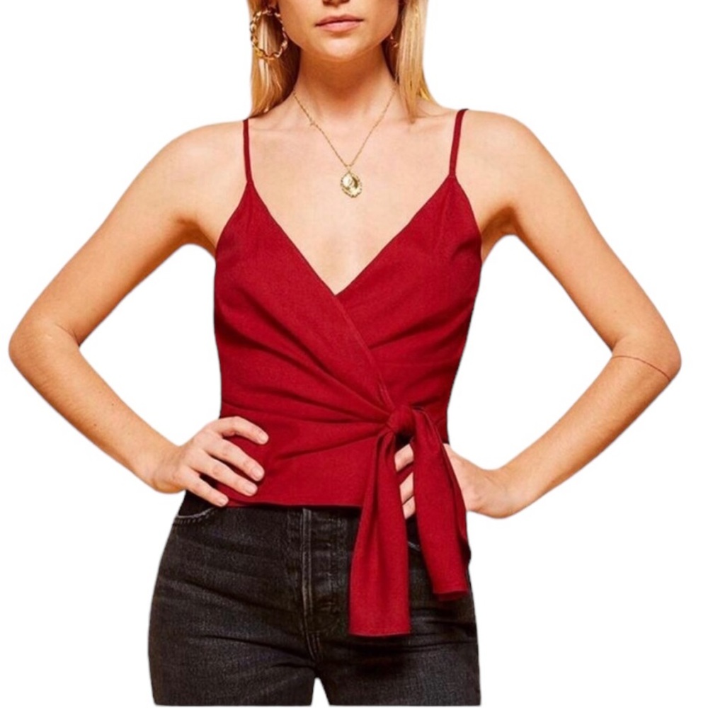 Reformation Ilona Wrap Top in Burgundy Red - LARGE - Picture 1 of 14